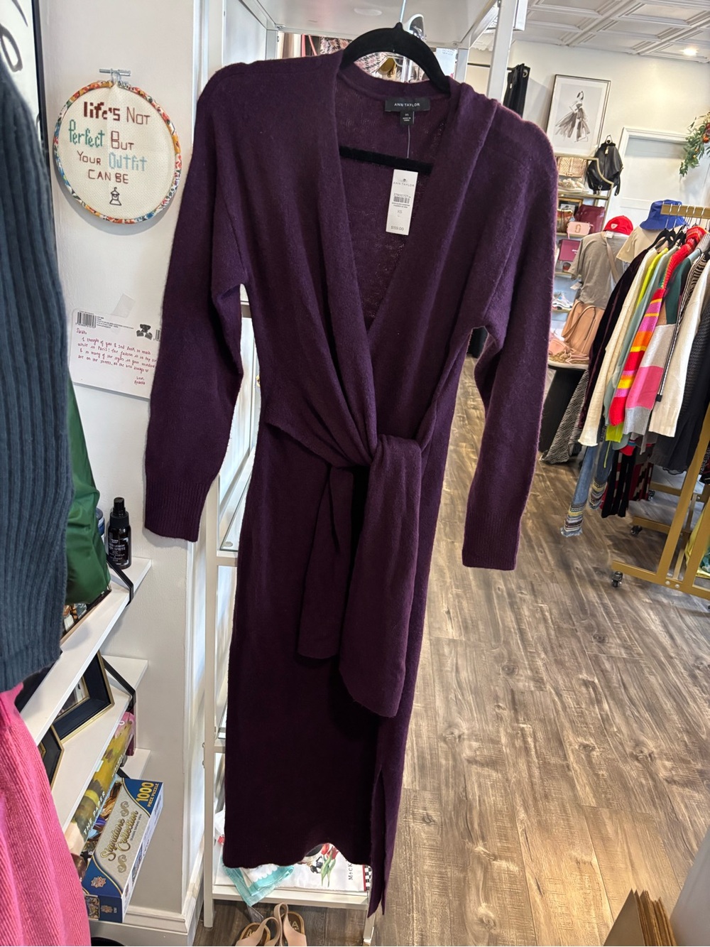 Ann Taylor Long sweater Wrap Dress in Plum NWT